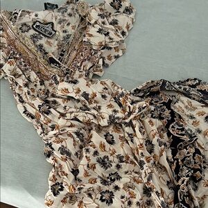 Angie Brown and Tan Ruffled Maxi Dress